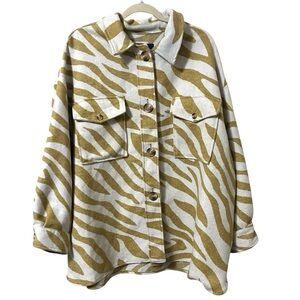 Scoop Gold Zebra Print Wool Blend Button Front Shacket Size 2X
